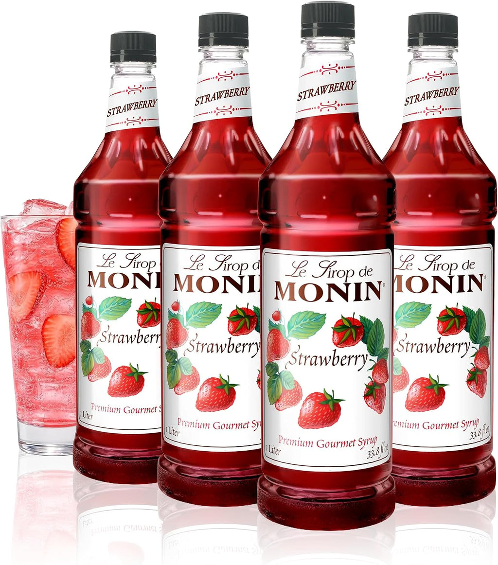 Monin - Strawberry Syrup, Mild and Sweet, Great for Cocktails and Teas, Gluten-Free, Non-GMO (1 Liter, 4-Pack)