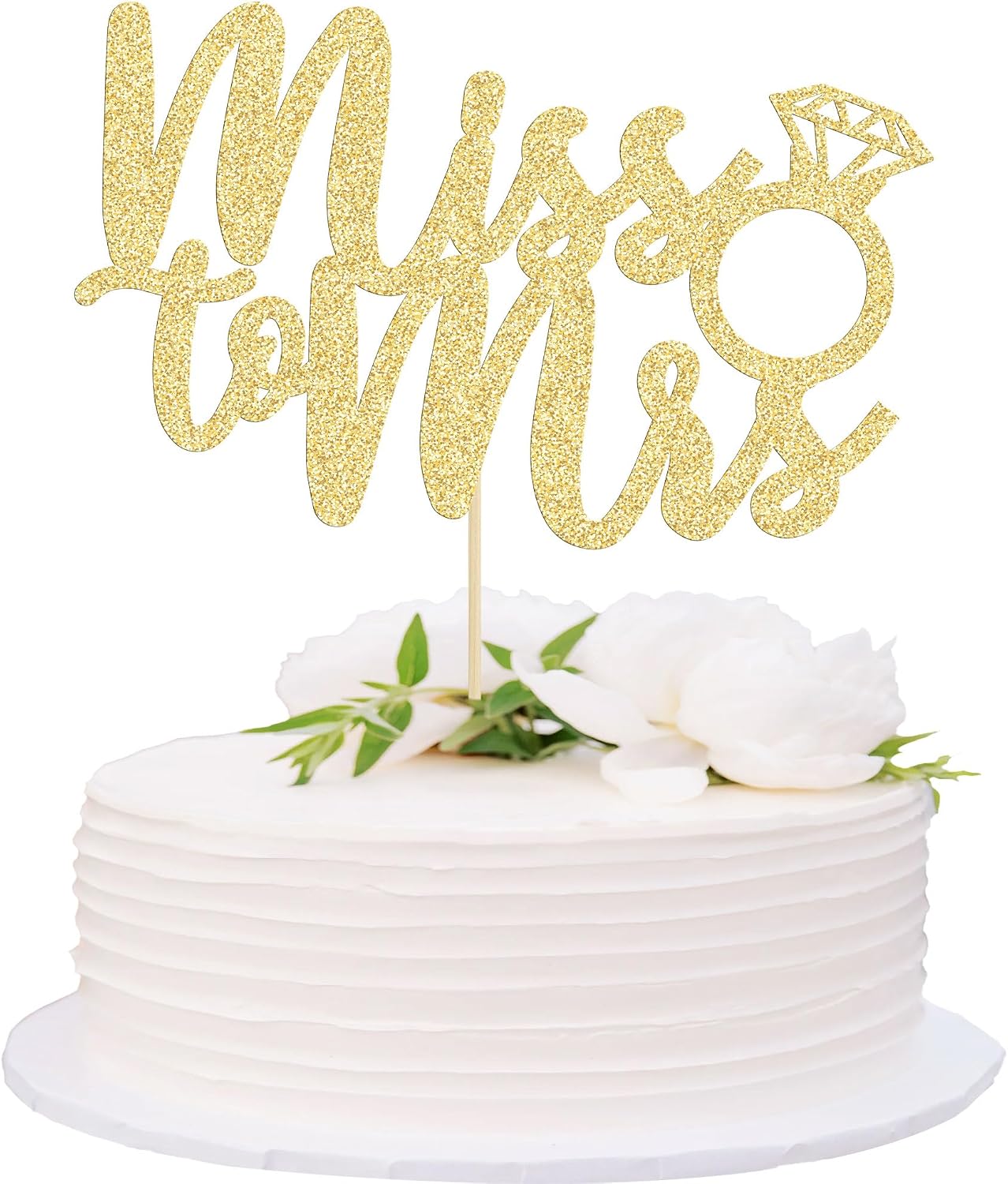 1Pc Miss to Mrs Cake Topper Gold Glitter Wedding Bridal Shower with Ring Cake Decorations for Bridal Shower Wedding Engagement Bachelorette Party Supplies