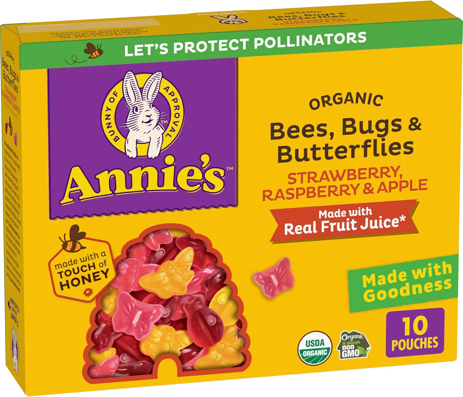 Annie's Organic Bees, Bugs, and Butterflies Fruit Flavored Snacks, 10 Pouches, 7 oz