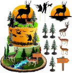 13PCS Deer Hunting Cake Topper Deer Hunter Cake Decoration Set Deer Tree Green Camo Hunting Birthday Decorations for Camo Camping Hunting Birthday Baby Shower Party Supplies