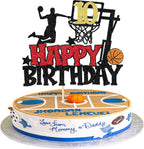 1 PCS Happy 10th Birthday Basketball Cake Topper Glitter Basketball Sports Theme 10th Birthday Cake Pick Cheers to 10 Birthday Cake Decoration for Basketball Theme Happy 10th Birthday Party Supplies
