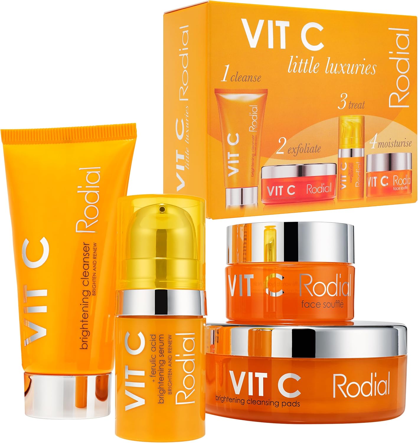 Rodial Vit C Little Luxuries Kit - Travel Size Vitamin C Skincare Set with Cleanser, Pads, Serum & Moisturizer, Brightening & Hydrating Routine for Radiant, Even Skin