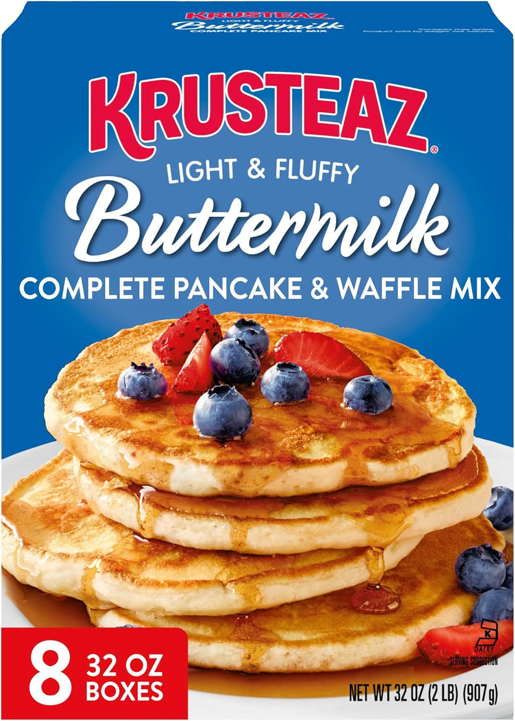 Krusteaz Light and Fluffy Buttermilk Complete Pancake Mix, Waffle and Pancake Mix, Just Add Water, 32 oz Box (Pack of 8)
