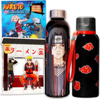 Naruto Shippuden Water Bottle Set - Bundle with 12 Oz Stainless Steel Bottle with Strap and 8 Oz Plastic Bottle Plus More | Naruto Merchandise