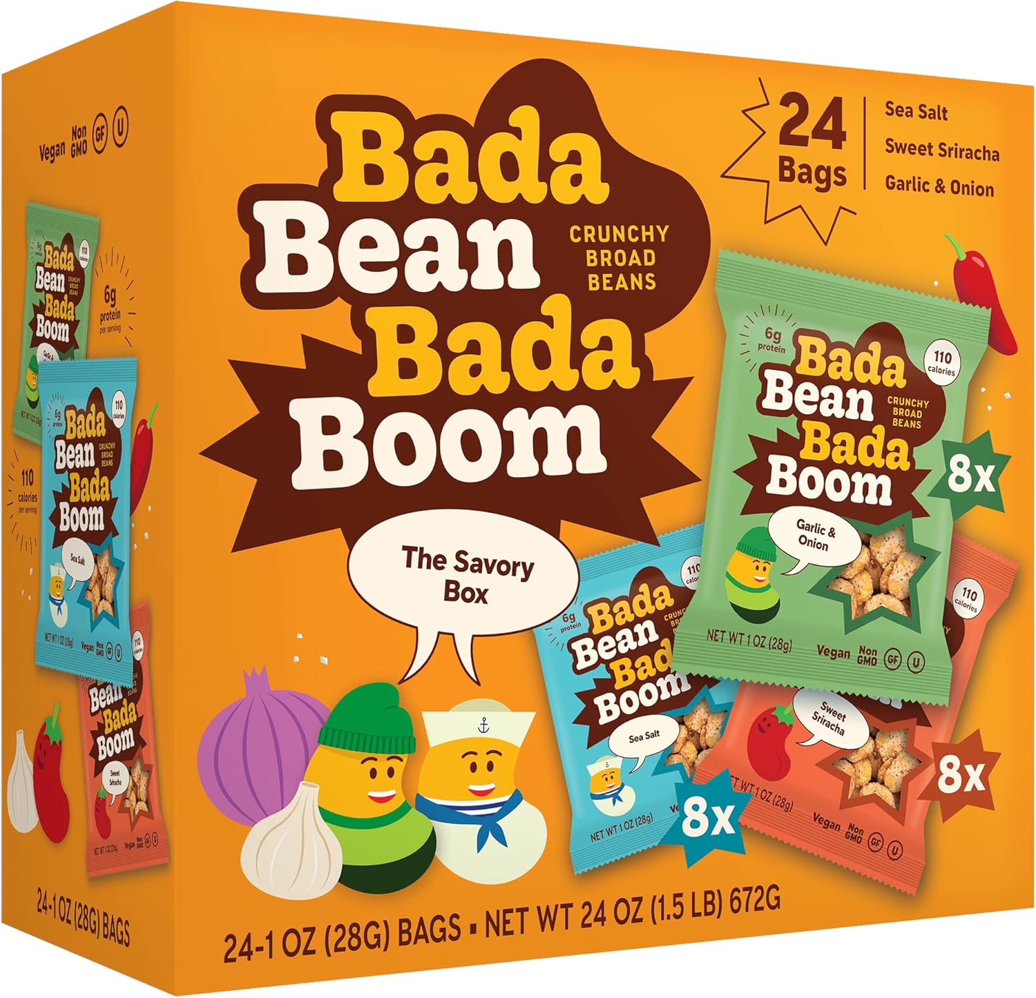 Enlightened Bada Bean Bada Boom Roasted Fava Beans, Dried Broad Beans - 110 Calories, 4g Fiber, 6g Plant-Based Protein, Gluten-Free, Vegan, Plant Based Snacks - 1 Ounce (Pack of 24)