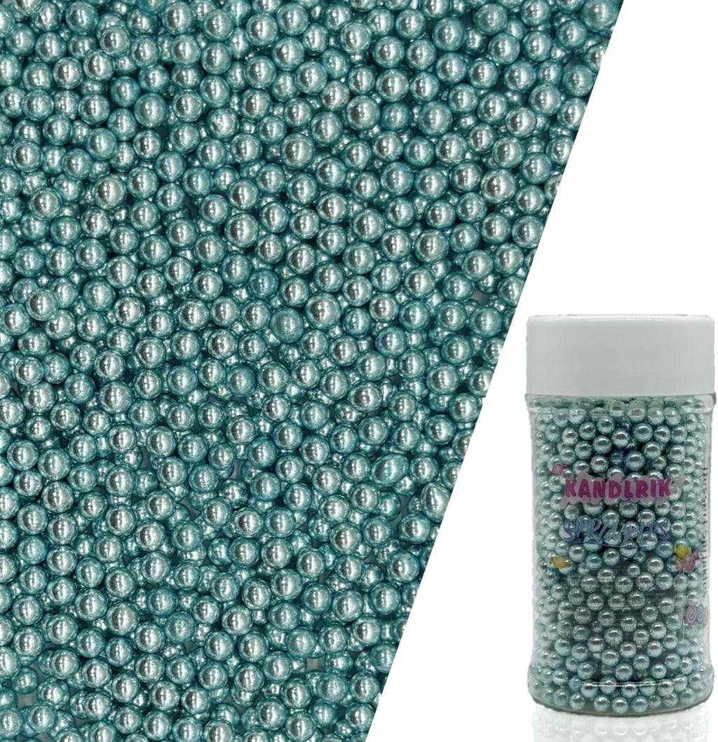 Edible Silver BluePearl Sugar Sprinkles Candy 4mm Mini Pearls Cake Decorations Cupcake Toppers Cookie Decorating Perfect for Wedding Party Valentine Halloween Christmas Supplies 3OZ