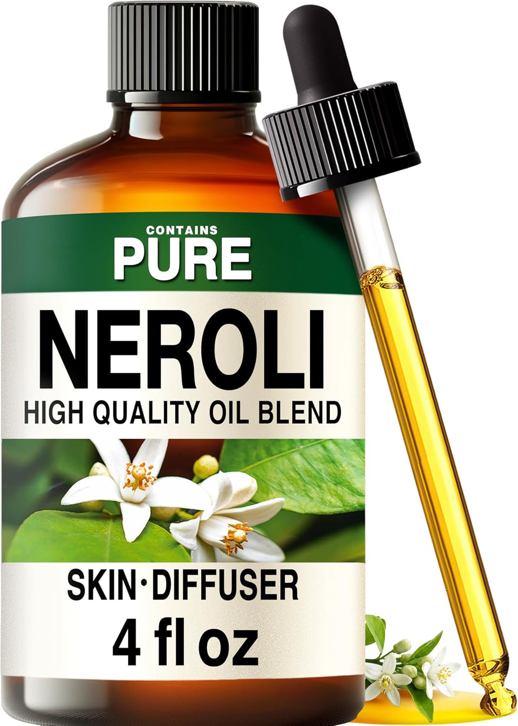 100% Pure Neroli Oil - 4 Fl Oz Neroli Essential Oil for Hair, Skin, Diffuser, Aromatherapy & DIY Soap Making Scent
