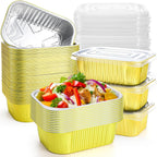DEAYOU 50 Pack Small Aluminum Pans with Lids, 1.5 LB Heavy Duty Disposable Foil Cake Baking Tins, Bread Loaf Pans Takeout Food Containers for Leftover, Meal Prep, Freezer, 6.3" x 4.4" x 2.1", 24oz
