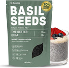Basilia Basil Seeds Organic for Eating | 2x More Fiber than Chia | Nutrition-Packed Edible Basil Seeds Superfood for Breakfast, Smoothies & Drinks | Keto Friendly & Gluten Free | 1lb Bag