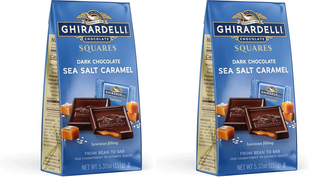 GHIRARDELLI Dark Chocolate SEA SALT CARAMEL SQUARES, 5.32 oz Bag (Pack of 2)
