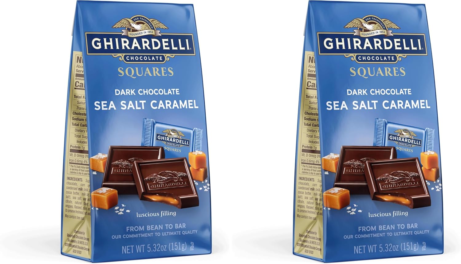 GHIRARDELLI Dark Chocolate SEA SALT CARAMEL SQUARES, 5.32 oz Bag (Pack of 2)