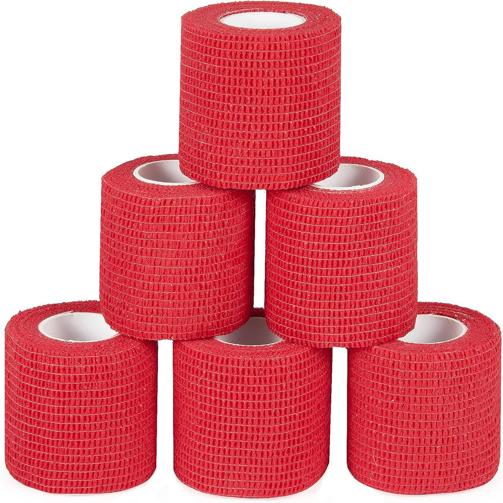 6Pcs 2”x 5 Yard Self Adhesive Bandage Wrap Breathable Self Adherent Cohesive Wrap Bandages Vet Tape for Dog Cat Athletic Elastic Cohesive Bandage Wrist Ankle Grip Cover Tape (Red)