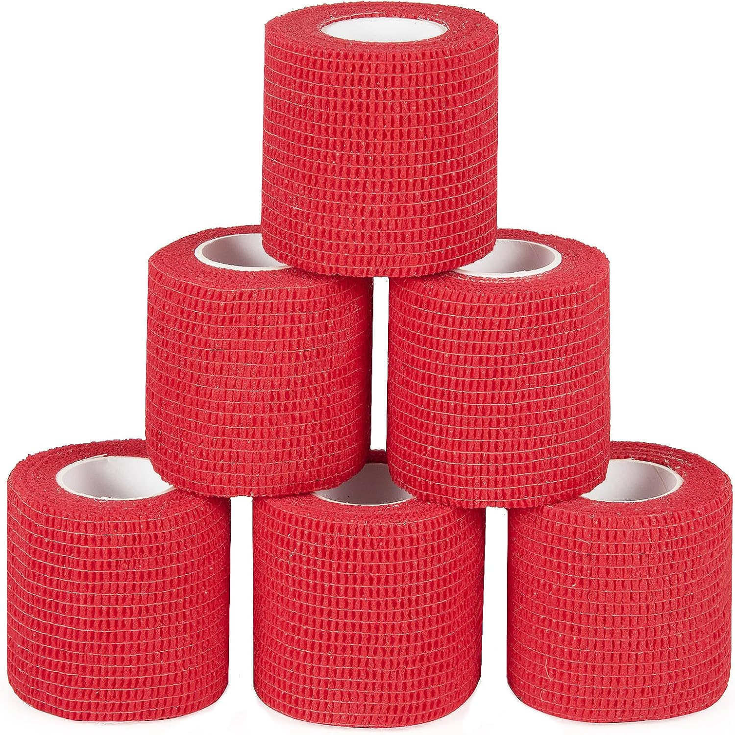 6Pcs 2”x 5 Yard Self Adhesive Bandage Wrap Breathable Self Adherent Cohesive Wrap Bandages Vet Tape for Dog Cat Athletic Elastic Cohesive Bandage Wrist Ankle Grip Cover Tape (Red)