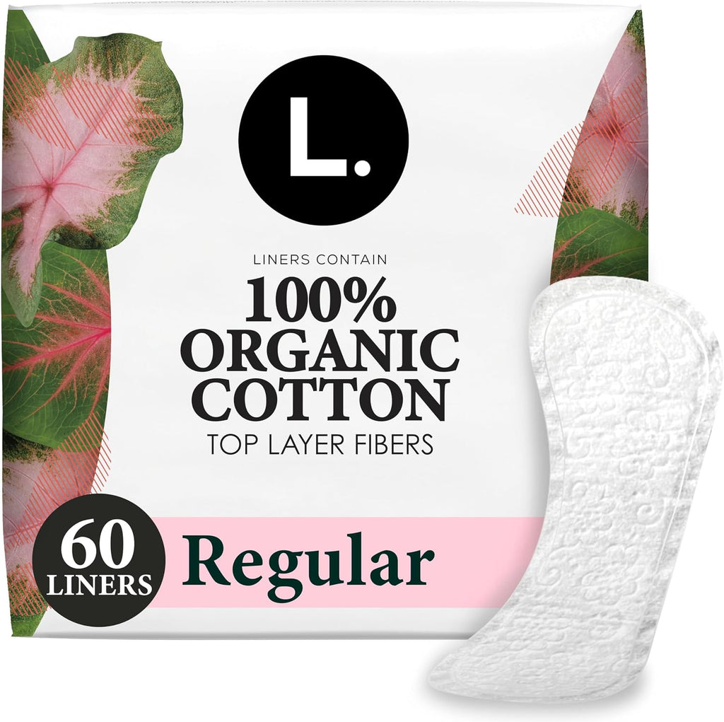 Liners for Women, Organic Cotton Top Layer, Regular Coverage, Pantiliners Made Without Synthetic Pesticides and Fragrances, Hypoallergenic and Gentle on Skin, 60 Count