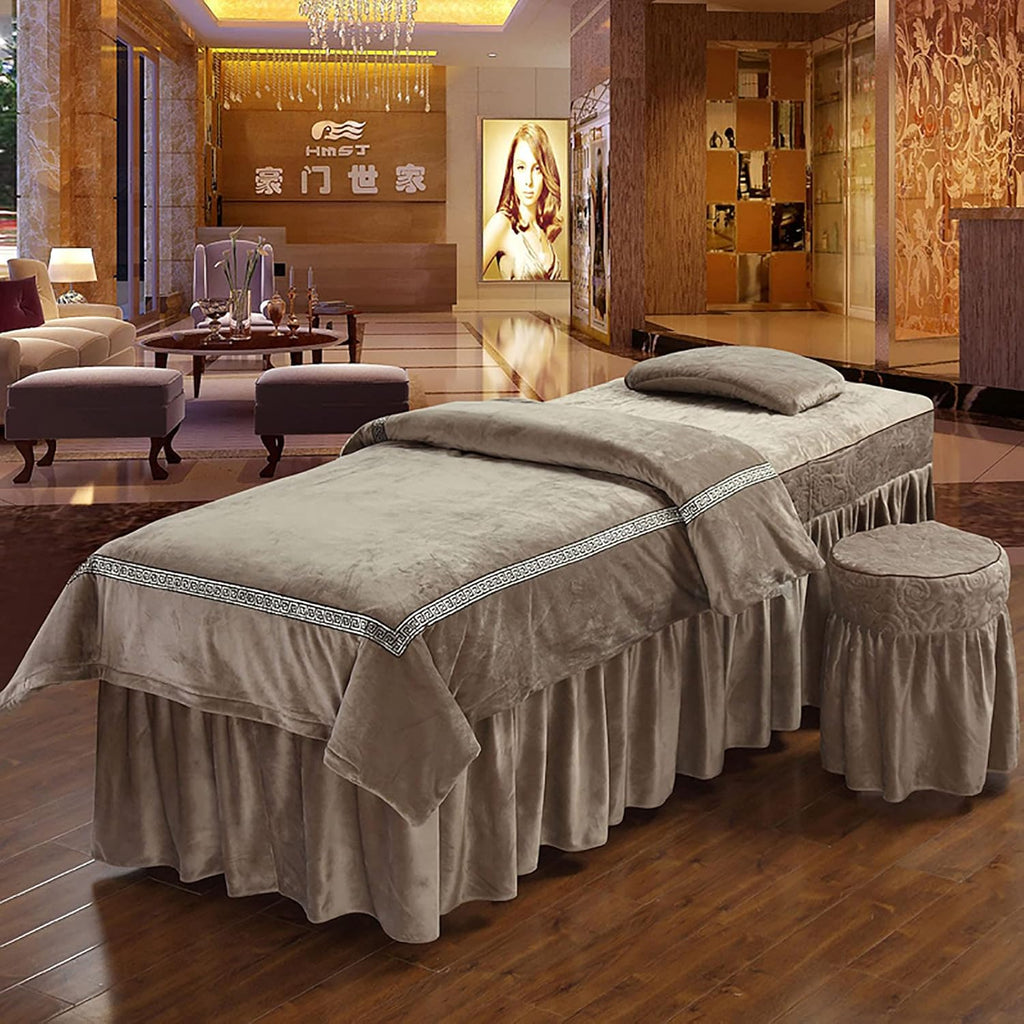 KKLT 4-Piece Massage Table Sheet Set,Flannel Solid Color Beauty Bed Cover Breathable Beauty Bedspreads for Spa Physiotherapy Massage-Camel Gray 70x190cm(28x75inch)