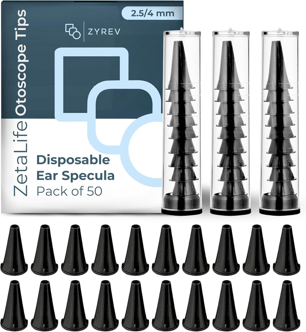 Zyrev ZetaLife Otoscope Cover Plastic Otoscope Specula Tips, Disposable Ear Specula Pack of 50 2.5/4 mm Disposable Covers