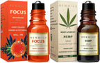Roll-On Essential Oil Blends Focus Memory Concentration Orange Ginger Patchouli & Ease destress Hemp Peppermint Eucalyptus Clove and Arnica, Pack of 2