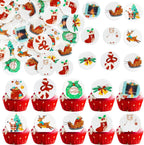 Ephlyn 50Pcs Edible Christmas Cake Toppers Wafer Paper Christmas Cupcake Decorations Xmas Cookie Decorations for Xmas Festival Birthday Party Food Decor Multi