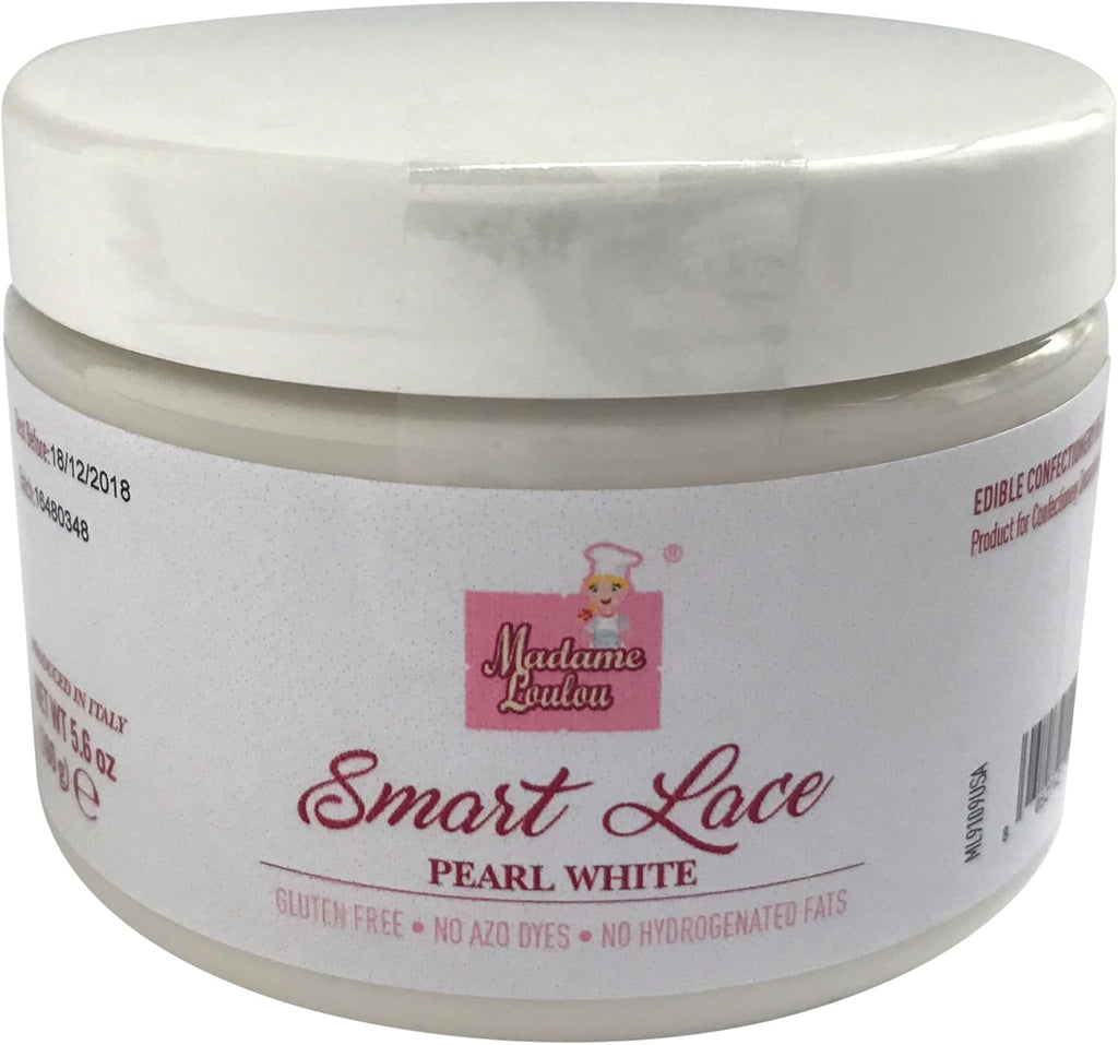 Madame Loulou Smart Lace, Edible & Ready-to-Use Cake Lace Decor for cakes, cookies, cupcakes and more 160g / 5.6oz (Pearl White)