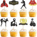 Ercadio 32 Pack Boxing Player Cupcake Toppers Black Red Glitter Boxing Gloves Cupcake Picks Boxer Gym Theme Baby Shower Birthday Party Cake Decorations Supplies