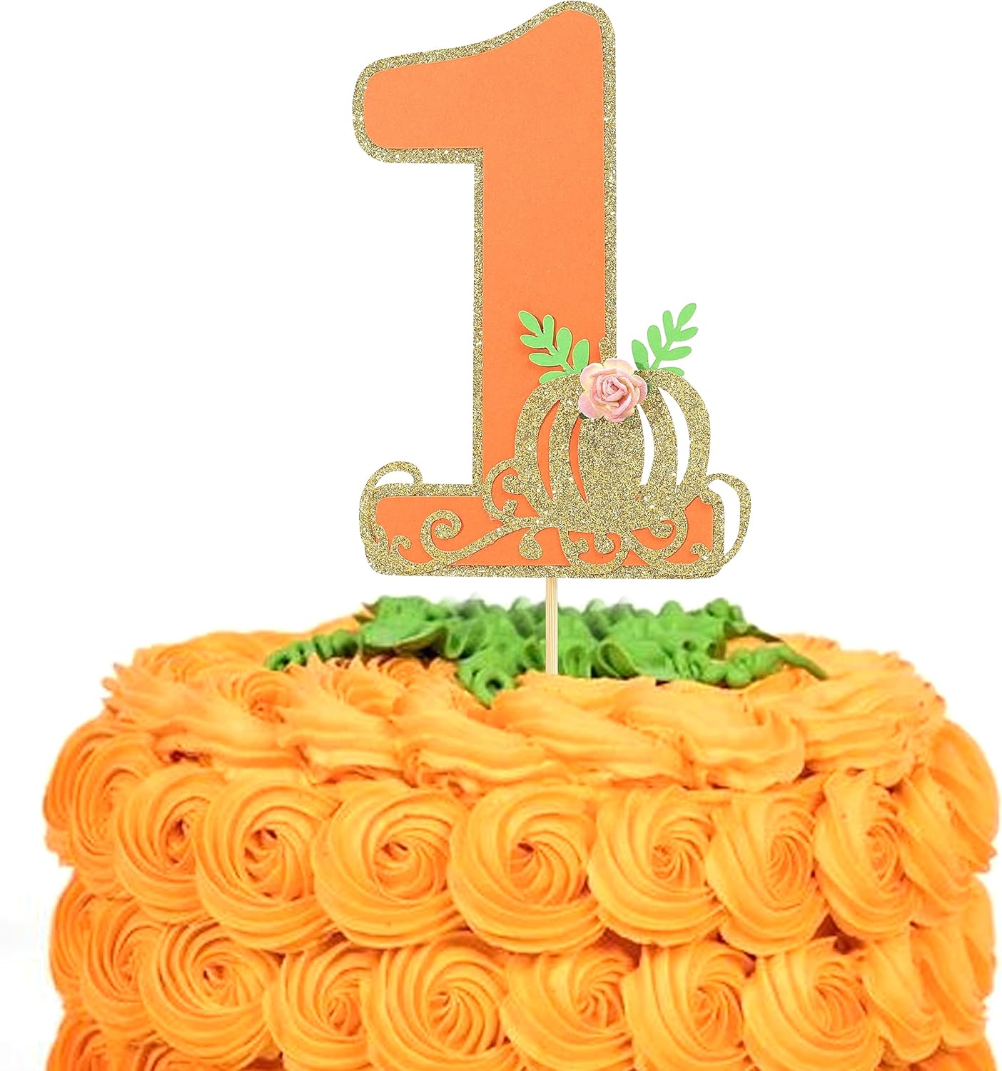 Little Pumpkin One Cake Topper - Girl/Boy First Birthday Cake Topper, Pumpkin 1st Birthday Party Decorations, Fall Party Decorations (Pumpkin One Cake Topper Orange)