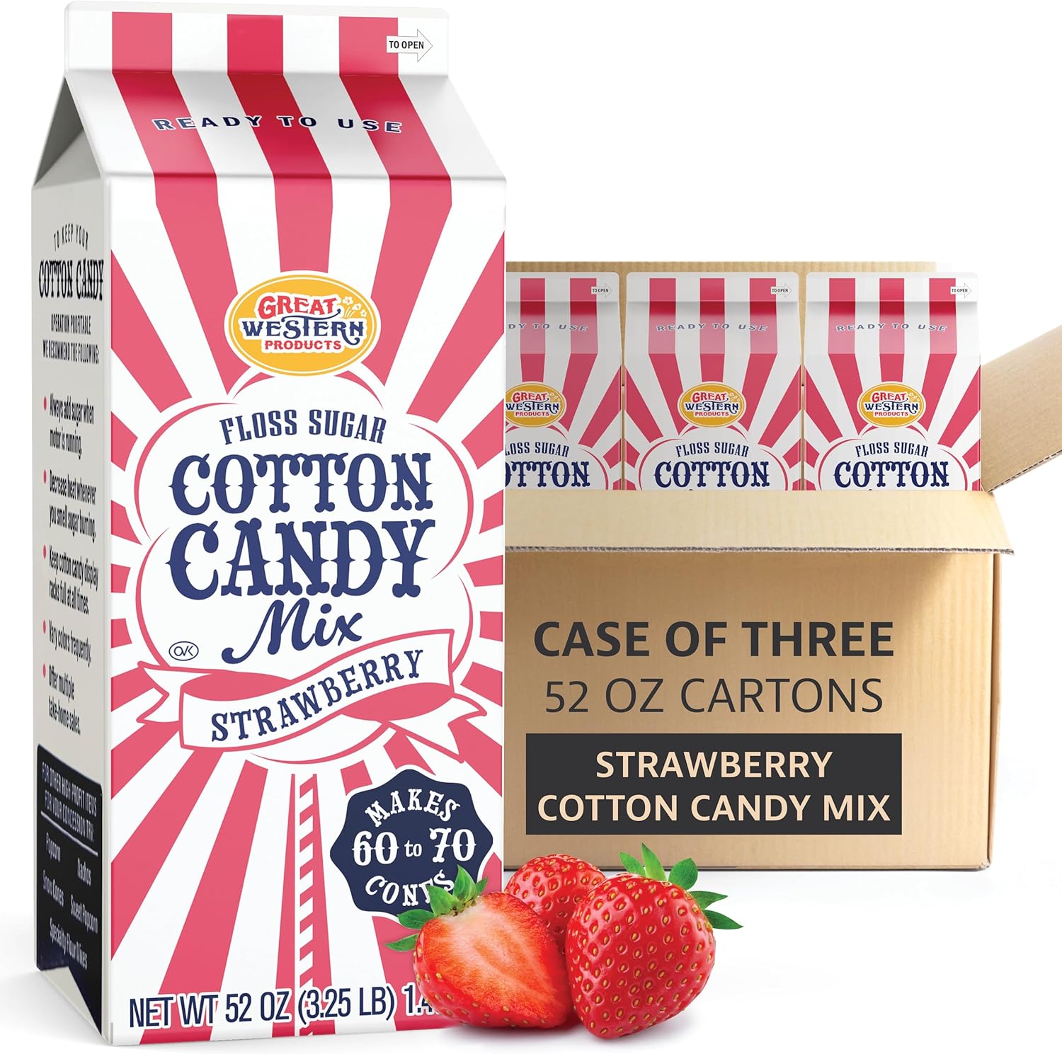 Premium America Strawberry Cotton Candy Floss Sugar Carnival-Style Fluffy Fun, Pre-Mixed & Ready to Use for Parties, Events & Festivals 3.25 lb Cartons Case of 3