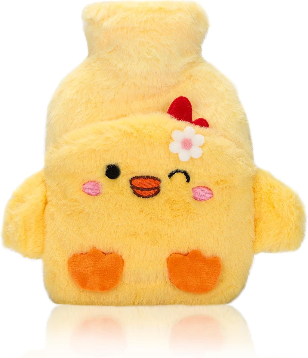 Duck Rubber Hot Water Bottle with Soft Removable Knit Outer Lid, Super Quality Classic Rubber Hot and Cold Water Bottle with Cute Image Hand Feet Warmer and Shoulder Pain Relief