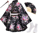 Japanese Anime Women's Dance Kimono Robe Fancy Dress Hand Held Silk Folding Fans Tabi Hairstick Socks Set