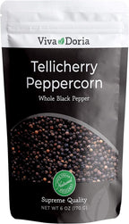 Viva Doria Tellicherry Peppercorn, Whole Black Pepper, Steam Sterilized Black Peppercorns, 6 Oz, For Grinder Refill
