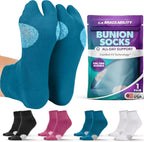 BraceAbility Bunion Relief Socks - Split-Toe Bunion Socks for Women and Men with Arch Support, Big Toe Separator, Hallux Valgus and Bunionette Relief, Left and Right Fit (1 Pair, M - Teal)
