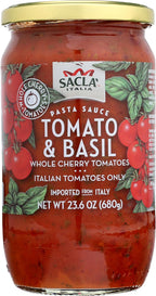 Sacla Whole Cherry Tomatoes & Basil Pasta Sauce, Vegan, 24 Ounces (Pack Of 6)