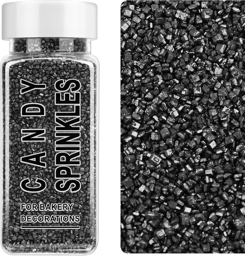 Black Sanding Sugar Sprinkles, 4.6 oz Edible Sparkling Sugar Crystals for Baking Topping, Cupcakes, Cookies, Ice Cream & Cake Decorating, Wedding Party Halloween Supplies