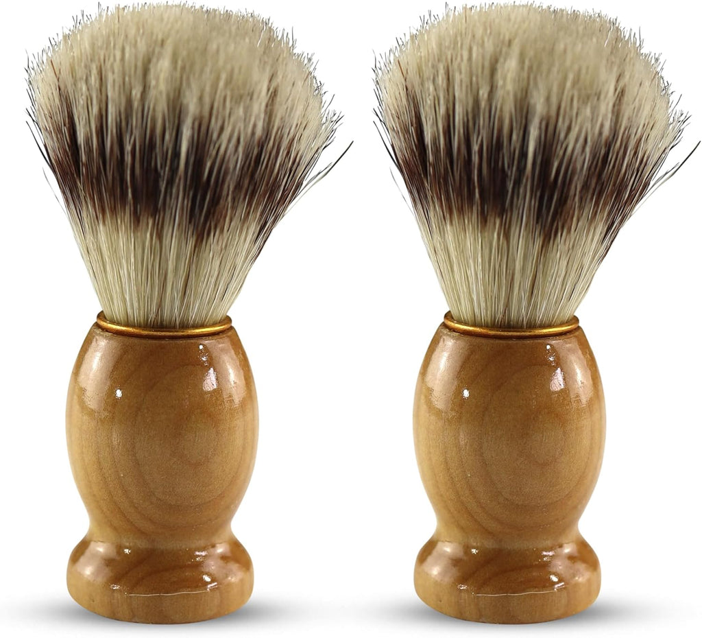 Iconikal 2-Pack Wood Handled Badger Hair Shaving Brush For Use With Aeorsol-Free Shaving Cream