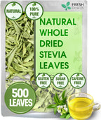 FreshDrinkUS, Premium 500+ Natural Stevia Leaves, Whole Dried Leaves, 100% Pure Stevia Dried Leaves, Zero Calorie Sweetener, No Additives, No Caffeine, Vegan