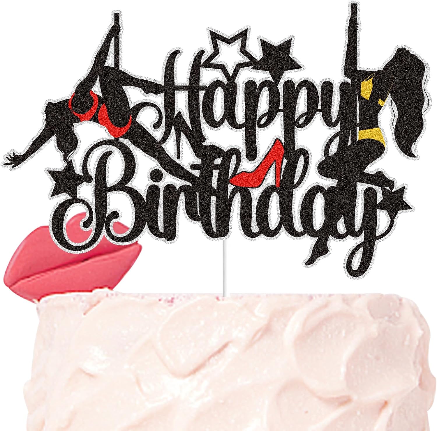 Pole Dance Happy Birthday Cake Topper Black Glitter Funny Sexy Cake Decorations Sports Theme Pole Dancer Bachelorette Wedding Bridal Shower Birthday Party Supplies
