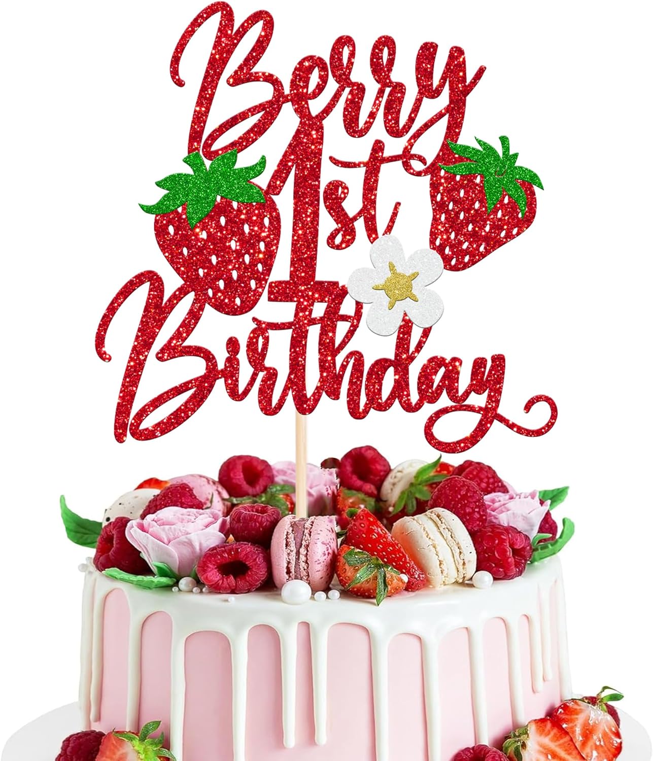 Rsstarxi 1 Pack Berry 1st Birthday Cake Topper Berry First Birthday Decors Sweet Fruit Theme Strawberry One Cake Pick for Strawberry Baby Shower Party Cake Decorations
