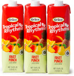 Grace Tropical Rhythms Fruit Punch Jamaican Juice 1 Liter (33.8oz)- 3 Cartons - Authentic Jamaican Drink