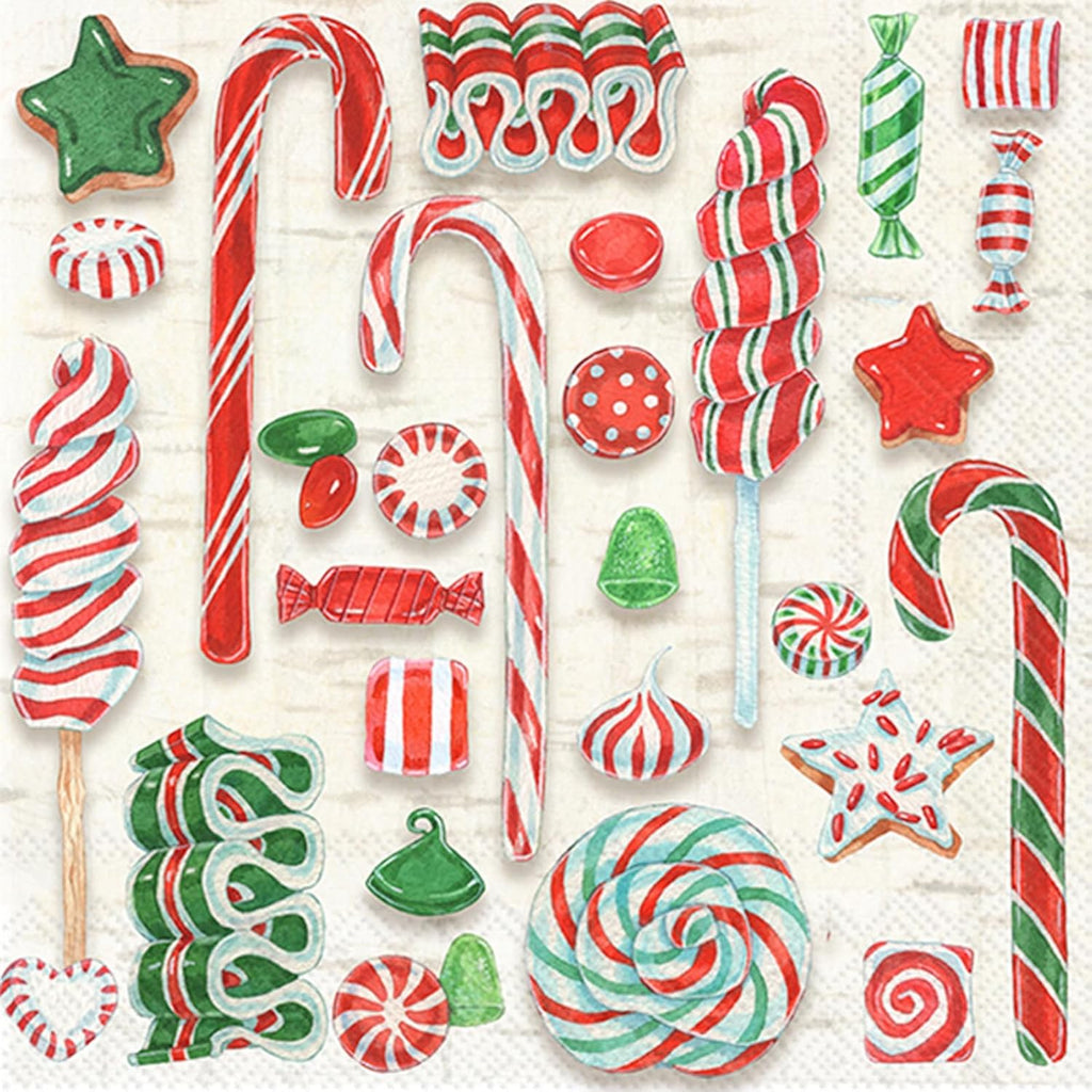 IHR Ideal Home Range Party Napkins Disposable 3-Ply Paper Lunch Napkin Pack, 6.5" x 6.5", Santa Sweets, 20-Count