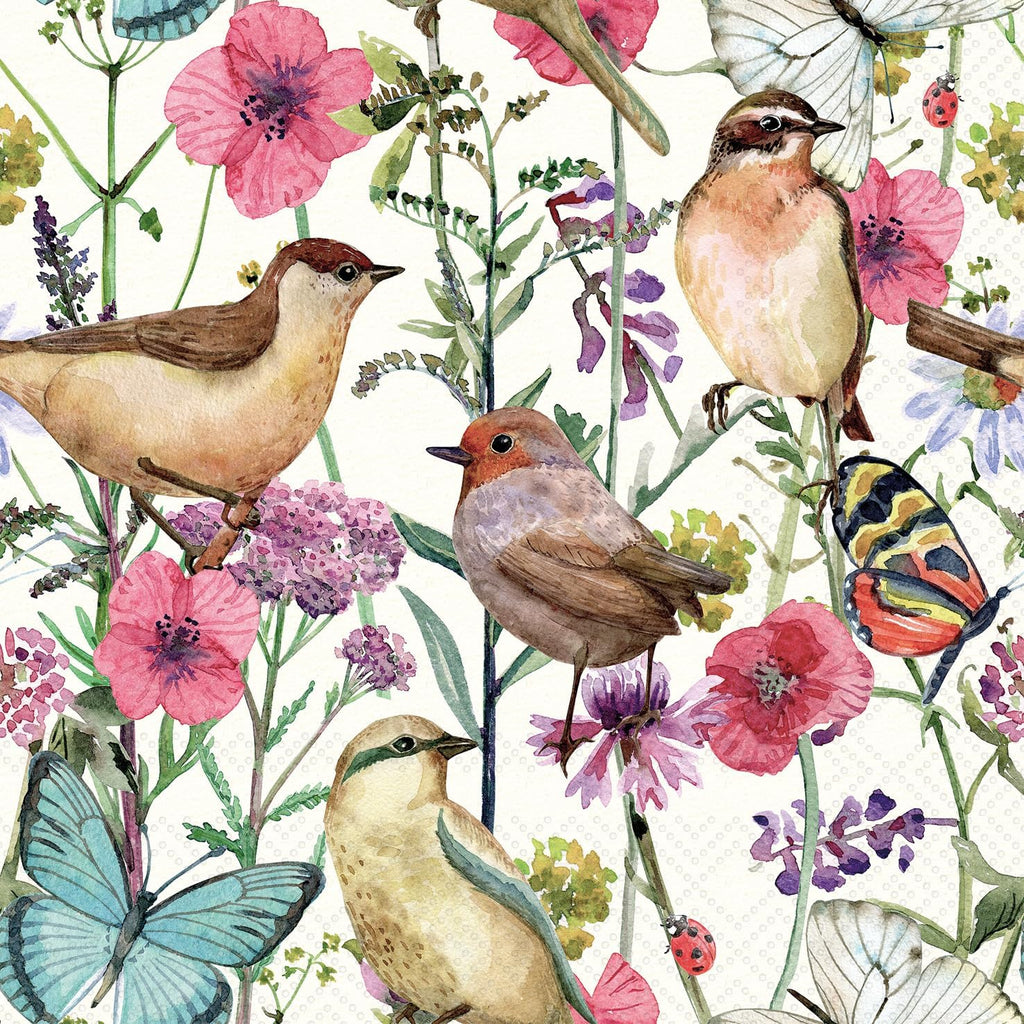 IHR Ideal Home Range Cocktail Napkins Disposable 3-Ply Paper Party Napkin Pack, 5" x 5", Birds In Spring, 20-Count