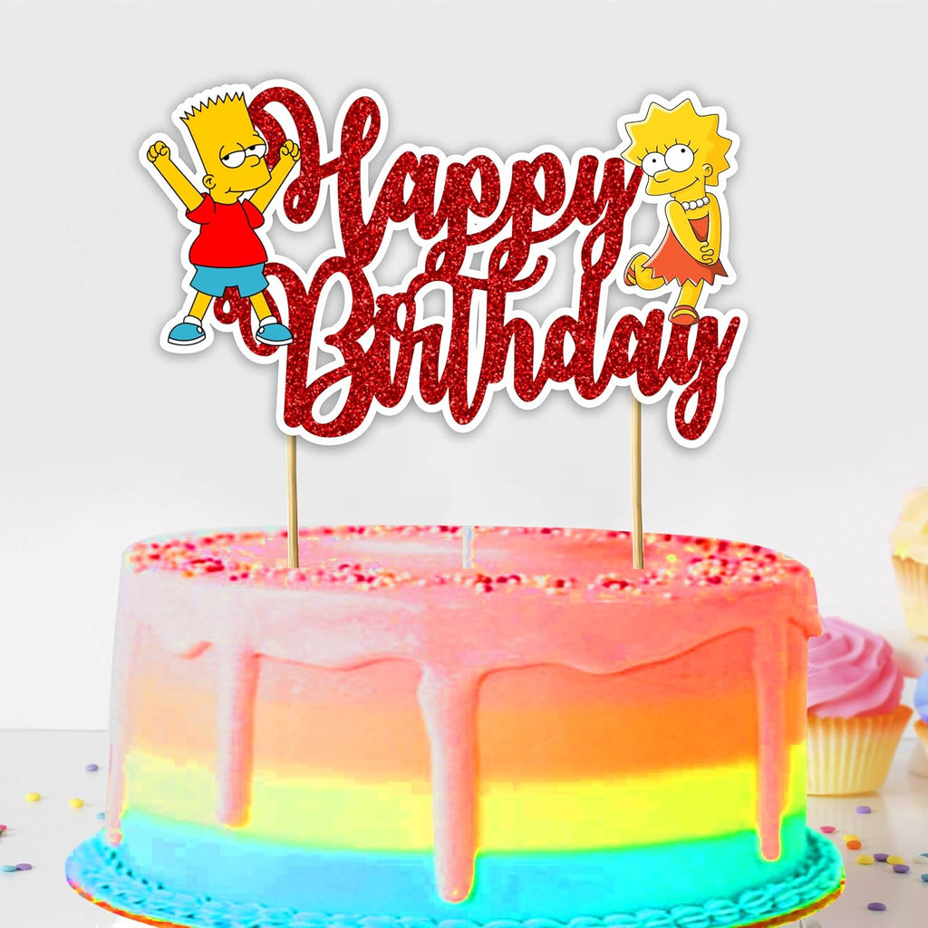 "Brt Simpson Happy Birthday Cake Topper – Fun Cartoon Theme Cake Decoration for Boys Girls – Simpsons Inspired Birthday Party Supplies for Dessert Table Décor, School Events & Family Celebrations"