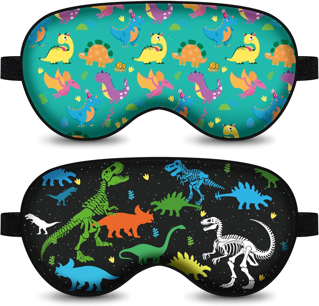 2 Pcs Sleep Mask,Cute Dinosaur World Blackout Sleeping Mask for Kids Teen,Funny Eye Mask with Adjustable Strap for Home Party Children's Travel Soft Eye Cover Blindfold (Black+Green)
