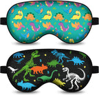 2 Pcs Sleep Mask,Cute Dinosaur World Blackout Sleeping Mask for Kids Teen,Funny Eye Mask with Adjustable Strap for Home Party Children's Travel Soft Eye Cover Blindfold (Black+Green)