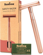 Bambaw Safety Razor for Women with 5 Double Edge Blades, Double Edge Razor, Single Blade Razors for Women and Men, Reusable & Plastic Free – Rose Gold