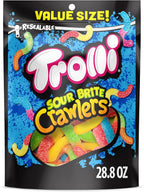 Trolli Sour Brite Crawlers, Candy, Cherry-Lemon, Strawberry-Grape & Orange-Lime, Sweet and Sour, Gummy Worms, Halloween Treat, 28.8 oz