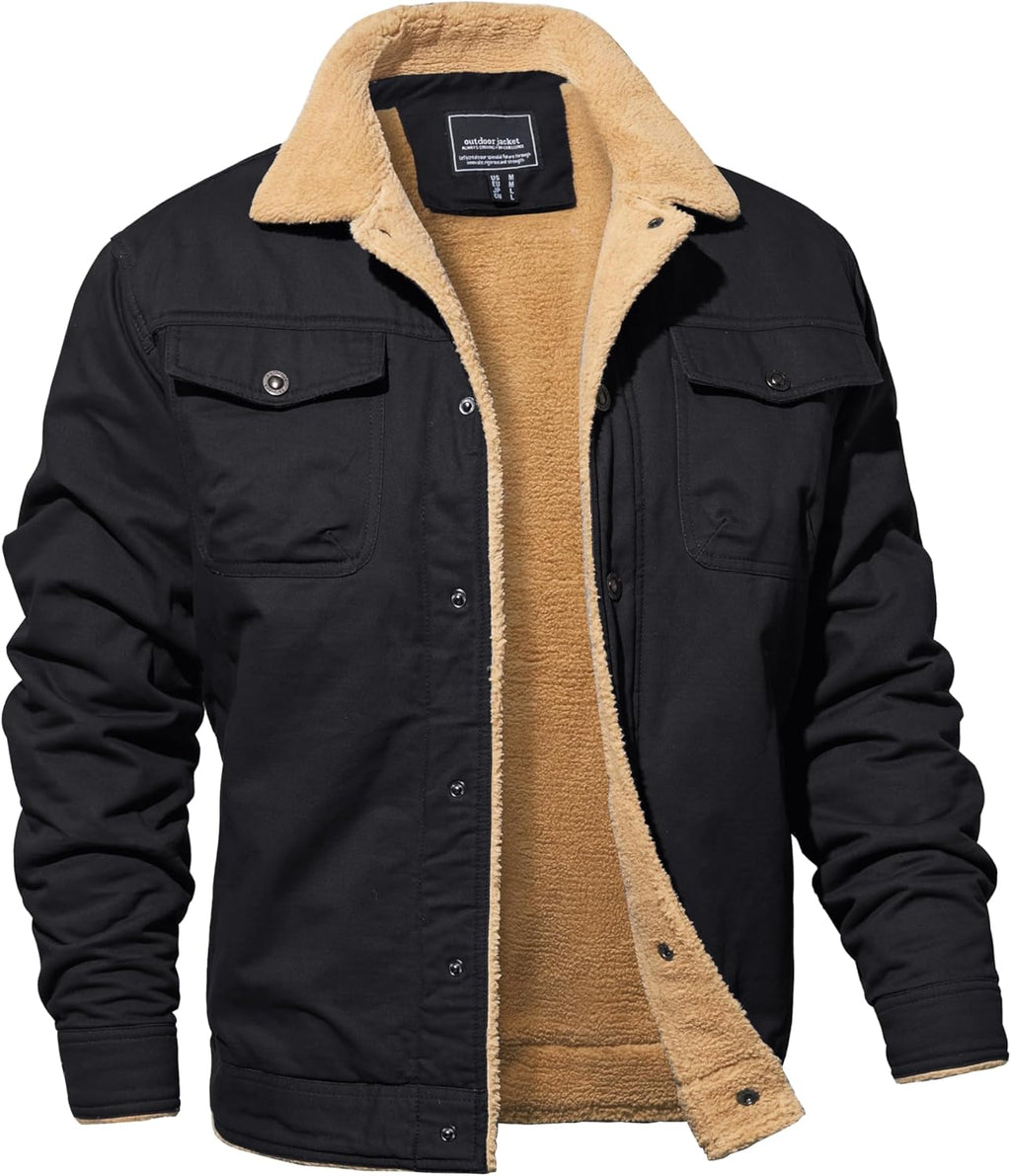 MAGNIVIT Men's Cotton Cargo Jacket Winter Sherpa Fleece Lined Work Jacket Coats with 5 Pockets