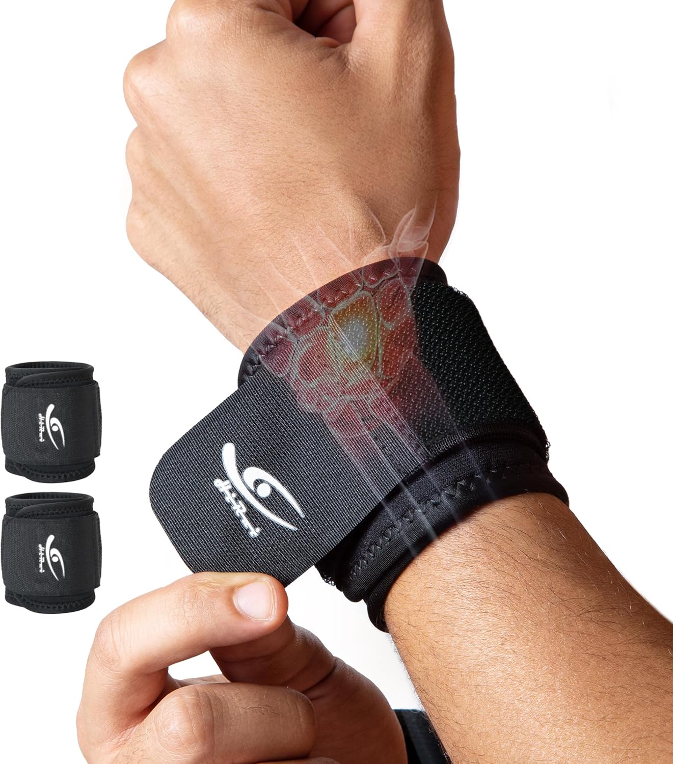 HiRui 2 Pack Wrist Compression Straps – Dual‑Layer Wrist Brace for Pain Relief & Support, Tendonitis, Carpal Tunnel, Arthritis – Adjustable Wrist Wraps for Fitness, Workouts & Everyday Use (Black)