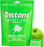 Instant Energy Gum | 100 mg Natural Caffeine | Sugar Free Sour Apple Xylitol Gum with Electrolytes | Fast-Acting Caffeine Gum & Clean Energy Drink Alternative for Focus, Workouts & Studying | 15 Piece Pack