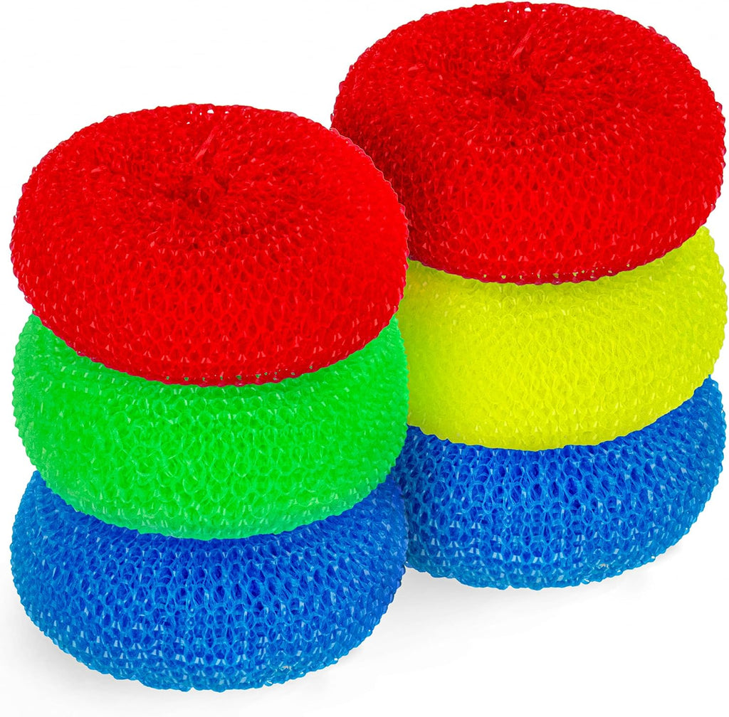 DecorRack 6 Mesh Scourers, Premium Non-Scratch Plastic Scourers, Stain Removing Cleaning Scrubber, for Kitchen Garage Bathroom (Pack of 6)