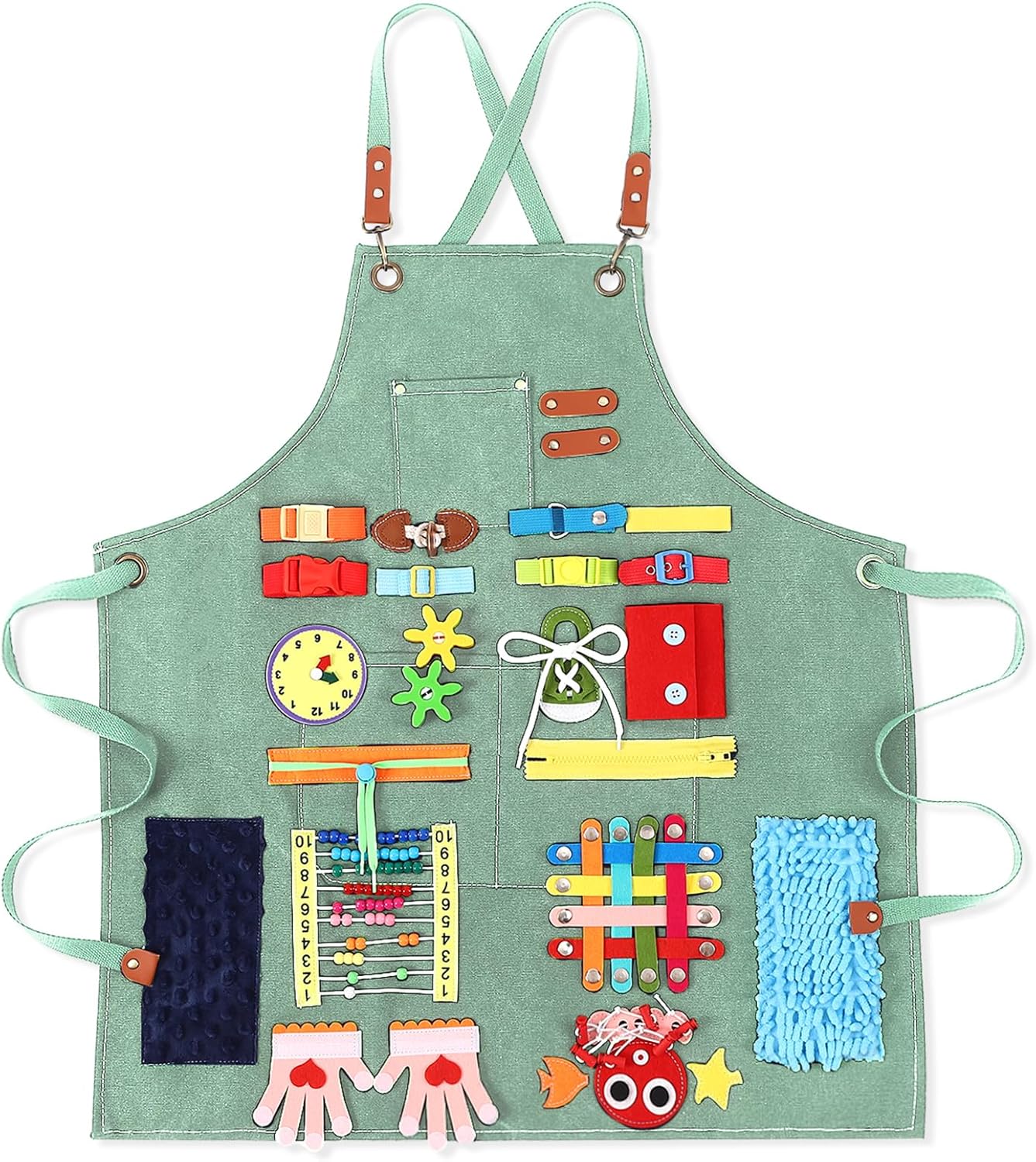 Fidget Apron for Elderly Fidget Blanket for Dementia Alzheimer's Therapy Activity Apron Anxiety Relief supplies(Green)