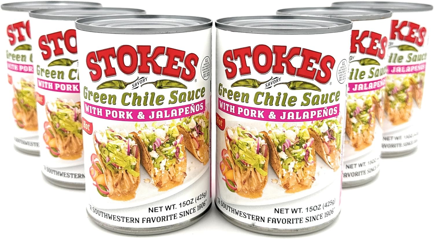 Stokes Green Chile Sauce with Pork and Jalapenos Pack of 6